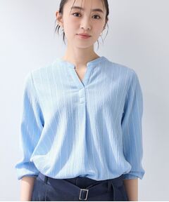 INDIVI / インディヴィ カットソー | 【洗える／着心地楽ちん】ブラウス風ストライプカットソートップス