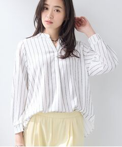 INDIVI / インディヴィ カットソー | 【洗える／着心地楽ちん】ブラウス風ストライプカットソートップス
