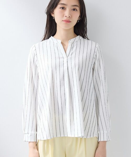 INDIVI / インディヴィ カットソー | 【洗える／着心地楽ちん】ブラウス風ストライプカットソートップス | 詳細14