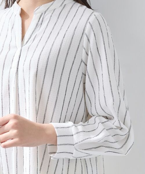 INDIVI / インディヴィ カットソー | 【洗える／着心地楽ちん】ブラウス風ストライプカットソートップス | 詳細18