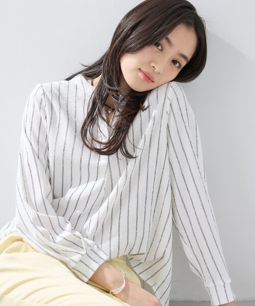 INDIVI / インディヴィ カットソー | 【洗える／着心地楽ちん】ブラウス風ストライプカットソートップス | 詳細2