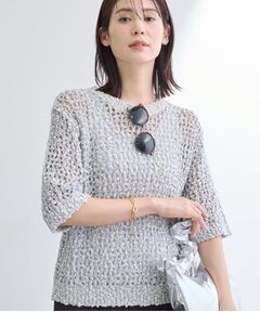 INDIVI / インディヴィ ニット・セーター | 【洗える／ラメ混／5分袖】イタリア糸ファンシーヤーンニット