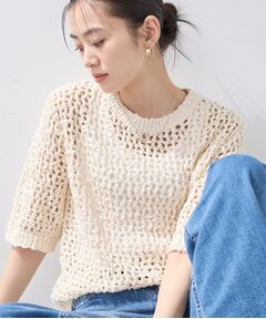 INDIVI / インディヴィ ニット・セーター | 【洗える／ラメ混／5分袖】イタリア糸ファンシーヤーンニット