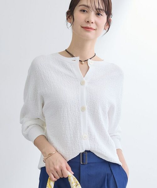 INDIVI / インディヴィ カーディガン・ボレロ | 【前後2WAY／洗える】凹凸編地カーディガンニット（オフホワイト(003)）