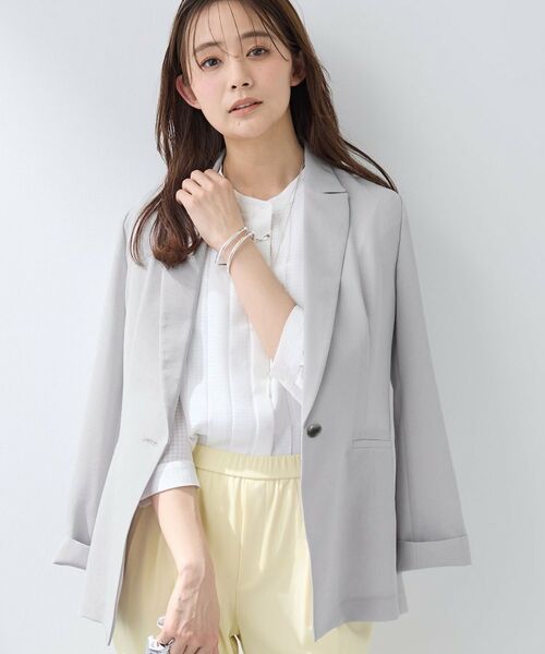 INDIVI / インディヴィ テーラードジャケット | 【洗える/UVケア/麻調】シングルジャケット(ライトグレー(011))