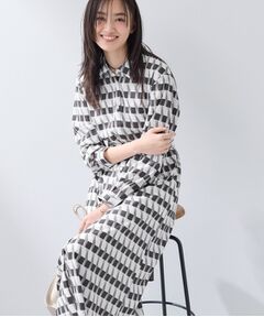INDIVI / インディヴィ ロング・マキシ丈ワンピース | 【洗える／2WAY】ベルト付き ジオメトリック柄 シャツワンピース