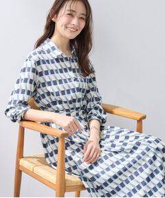 INDIVI / インディヴィ ロング・マキシ丈ワンピース | 【洗える／2WAY】ベルト付き ジオメトリック柄 シャツワンピース