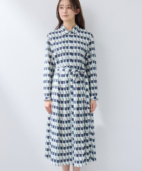 INDIVI / インディヴィ ロング・マキシ丈ワンピース | 【洗える/2WAY】ベルト付き ジオメトリック柄 シャツワンピース | 詳細10