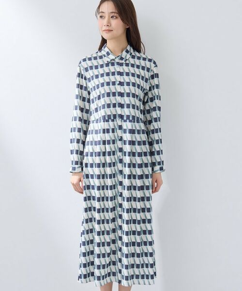 INDIVI / インディヴィ ロング・マキシ丈ワンピース | 【洗える/2WAY】ベルト付き ジオメトリック柄 シャツワンピース | 詳細13