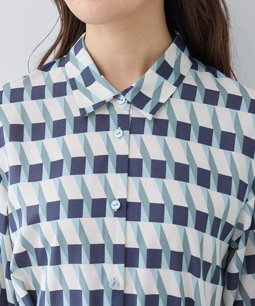 INDIVI / インディヴィ ロング・マキシ丈ワンピース | 【洗える/2WAY】ベルト付き ジオメトリック柄 シャツワンピース | 詳細14