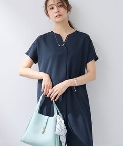 INDIVI / インディヴィ ミニ丈・ひざ丈ワンピース | 【洗える／UVケア／麻調】スキッパーワンピース