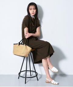 INDIVI / インディヴィ ミニ丈・ひざ丈ワンピース | 【洗える／UVケア／麻調】スキッパーワンピース