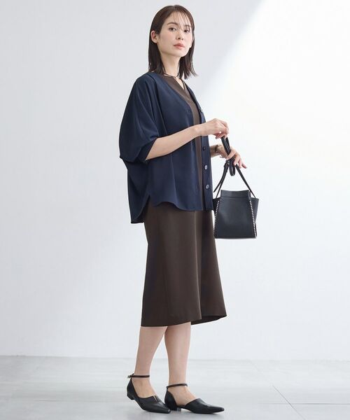 INDIVI / インディヴィ ミニ丈・ひざ丈ワンピース | 【洗える/UVケア/麻調】スキッパーワンピース | 詳細8