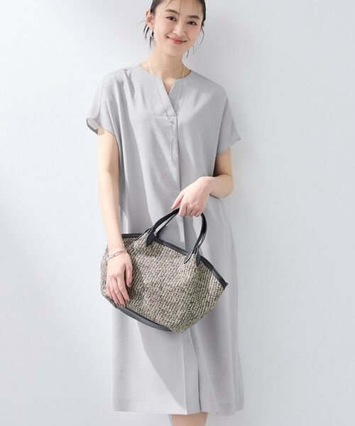 INDIVI / インディヴィ ミニ丈・ひざ丈ワンピース | 【洗える/UVケア/麻調】スキッパーワンピース(ライトグレー(011))