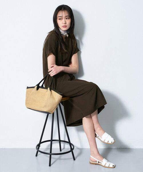 INDIVI / インディヴィ ミニ丈・ひざ丈ワンピース | 【洗える／UVケア／麻調】スキッパーワンピース（ブラウン(644)）