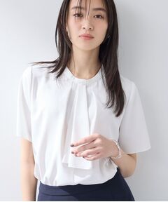 INDIVI / インディヴィ シャツ・ブラウス | 【洗える／UVケア】ストライプ柄＆無地 ボウタイ風 半袖ブラウス