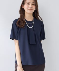 INDIVI / インディヴィ シャツ・ブラウス | 【洗える／UVケア】ストライプ柄＆無地 ボウタイ風 半袖ブラウス