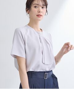 INDIVI / インディヴィ シャツ・ブラウス | 【洗える／UVケア】ストライプ柄＆無地 ボウタイ風 半袖ブラウス