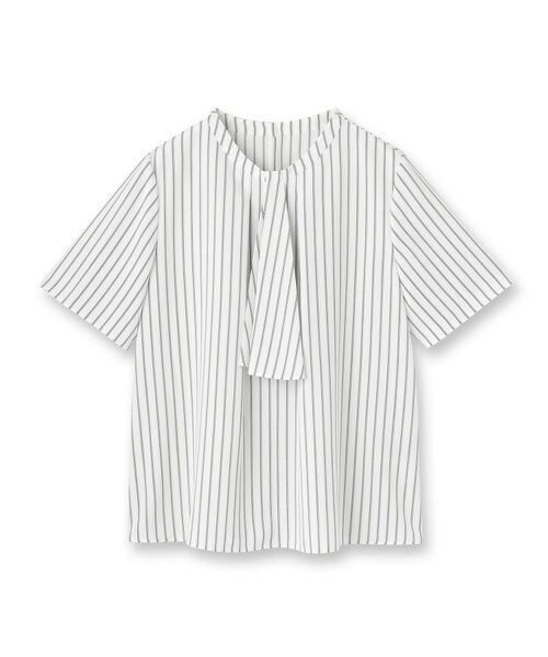 INDIVI / インディヴィ シャツ・ブラウス | 【洗える/UVケア】ストライプ柄&無地 ボウタイ風 半袖ブラウス | 詳細1