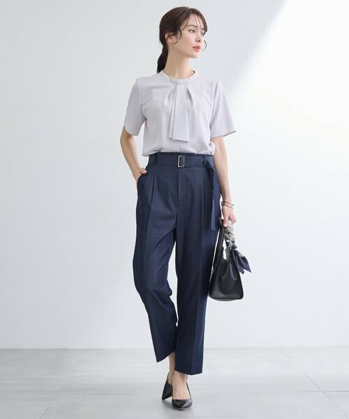 INDIVI / インディヴィ シャツ・ブラウス | 【洗える/UVケア】ストライプ柄&無地 ボウタイ風 半袖ブラウス | 詳細20