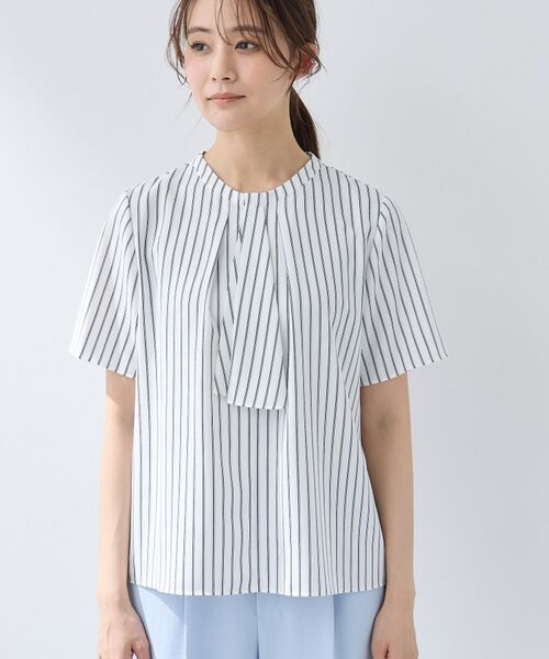 INDIVI / インディヴィ シャツ・ブラウス | 【洗える/UVケア】ストライプ柄&無地 ボウタイ風 半袖ブラウス | 詳細22
