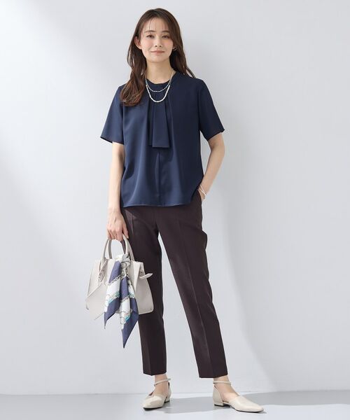 INDIVI / インディヴィ シャツ・ブラウス | 【洗える/UVケア】ストライプ柄&無地 ボウタイ風 半袖ブラウス | 詳細7