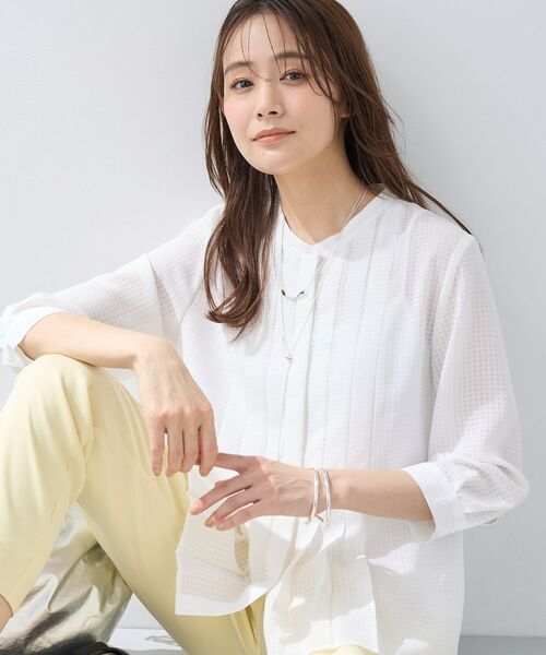 INDIVI / インディヴィ シャツ・ブラウス | 【洗える/大人シアー】タックプリーツ7分袖ブラウス(ホワイト(001))