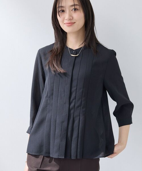 INDIVI / インディヴィ シャツ・ブラウス | 【洗える/大人シアー】タックプリーツ7分袖ブラウス(ブラック(019))