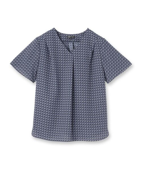 INDIVI / インディヴィ シャツ・ブラウス | 【洗える/UVケア】幾何学柄&無地 タックVネック 半袖ブラウス | 詳細1