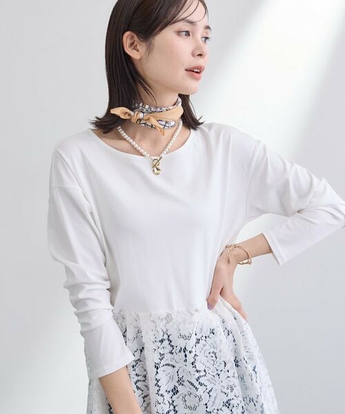 INDIVI / インディヴィ カットソー | 【洗える／レイヤードにおすすめ】レース切り替えカットソー（オフホワイト(003)）