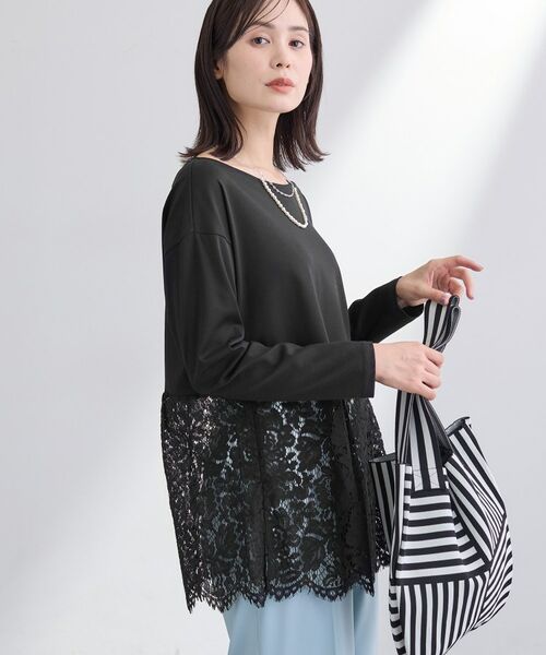INDIVI / インディヴィ カットソー | 【洗える／レイヤードにおすすめ】レース切り替えカットソー（ブラック(019)）