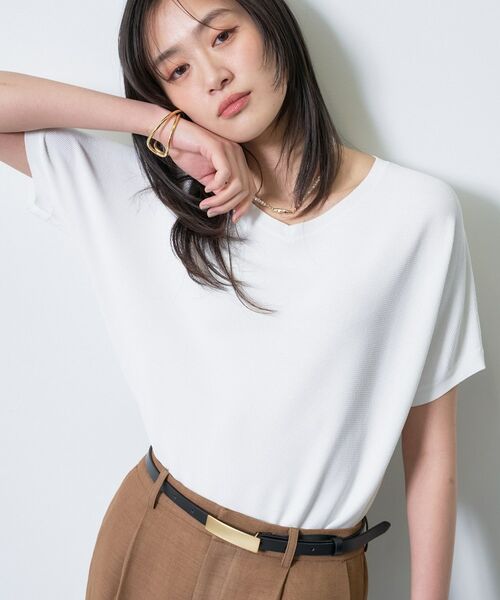 INDIVI / インディヴィ ニット・セーター | 【洗える】ガーター編みVネックニットT（ホワイト(001)）