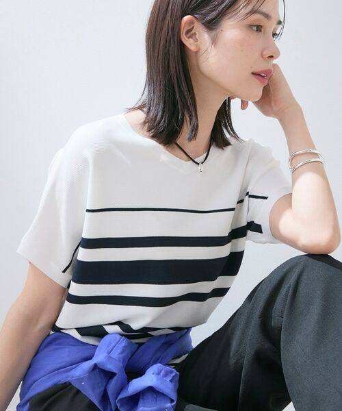 INDIVI / インディヴィ ニット・セーター | 【洗える】ガーター編みVネックニットT（ネイビー(394)）