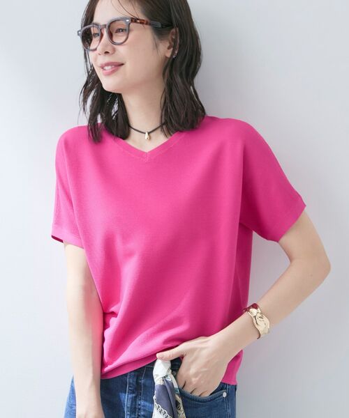 INDIVI / インディヴィ ニット・セーター | 【洗える】ガーター編みVネックニットT（ピンク(073)）