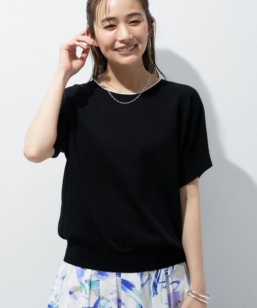 INDIVI / インディヴィ ニット・セーター | 【洗える／コットン】ドライタッチさらりニットT（ブラック(319)）