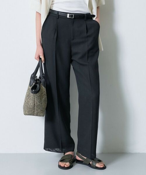 INDIVI / インディヴィ パンツ | 【洗える／メッシュ素材／SETUP可能】ワイドパンツ（ブラック(019)）