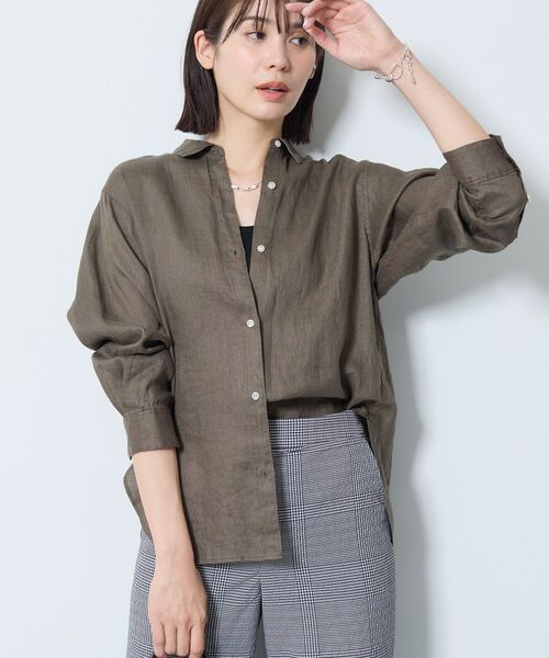 INDIVI / インディヴィ シャツ・ブラウス | 【冷やしリネン／2WAY】カシュクールリネンシャツ（モカブラウン(642)）
