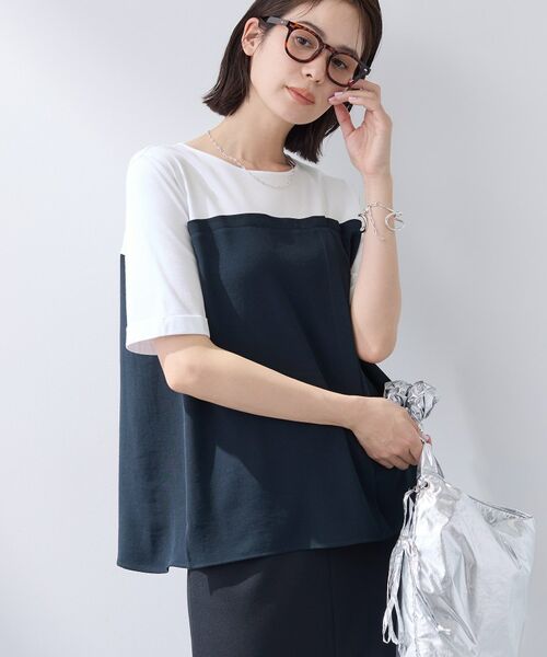 INDIVI / インディヴィ カットソー | 【着る日傘／SETUP可能】ビスチェレイヤード風トップス（ネイビー(094)）