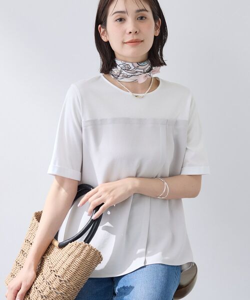 INDIVI / インディヴィ カットソー | 【着る日傘／SETUP可能】ビスチェレイヤード風トップス（ライトグレー(611)）