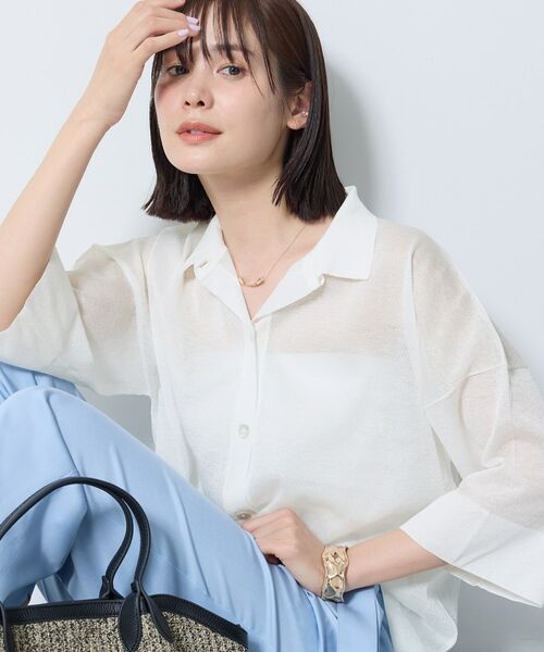INDIVI / インディヴィ カーディガン・ボレロ | 【洗える／シアー】衿付きシャツライクニットカーディガン（ホワイト(001)）