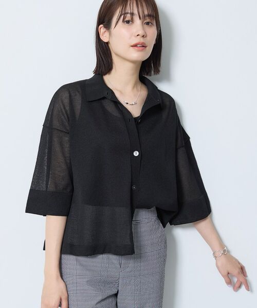 INDIVI / インディヴィ カーディガン・ボレロ | 【洗える／シアー】衿付きシャツライクニットカーディガン（ブラック(019)）