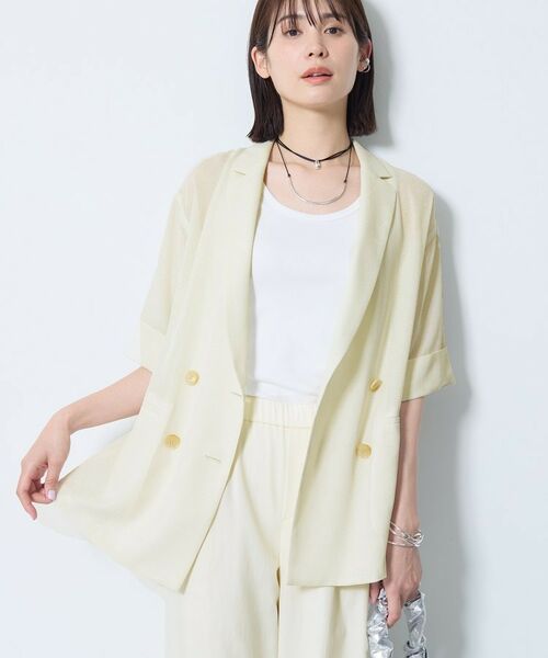 INDIVI / インディヴィ テーラードジャケット | 【洗える／メッシュ素材／SETUP可能】半袖シアージャケット（オフホワイト(003)）