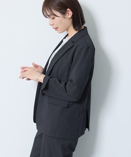 INDIVI / インディヴィ テーラードジャケット | 【洗える／UVケア／SETUP可能】サッカー素材テーラードジャケット | 詳細1