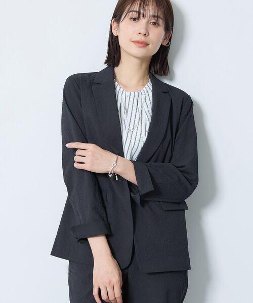 INDIVI / インディヴィ テーラードジャケット | 【洗える／UVケア／SETUP可能】サッカー素材テーラードジャケット（ネイビー(094)）