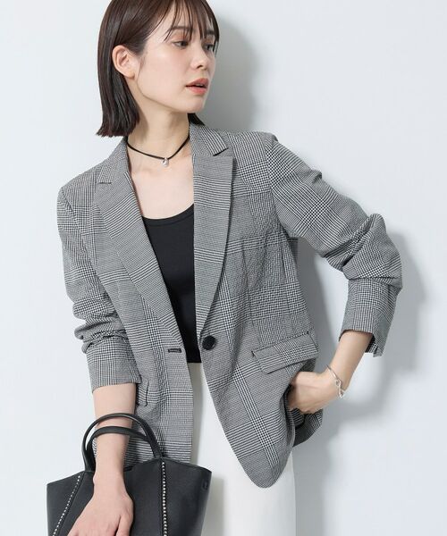 INDIVI / インディヴィ テーラードジャケット | 【洗える／UVケア／SETUP可能】サッカー素材テーラードジャケット（ブラック(219)）