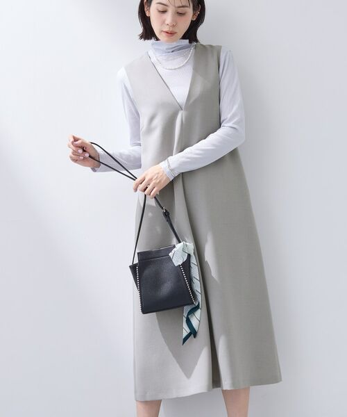 INDIVI / インディヴィ ロング・マキシ丈ワンピース | 【洗える／SETUP可能／UVケア】ウール調ジャンパードレス（ライトグレー(011)）