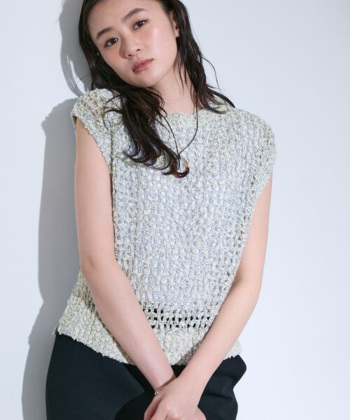 INDIVI / インディヴィ ベスト | 【イタリア糸／メッシュ編み】ラメニットベスト（ブルー(491)）