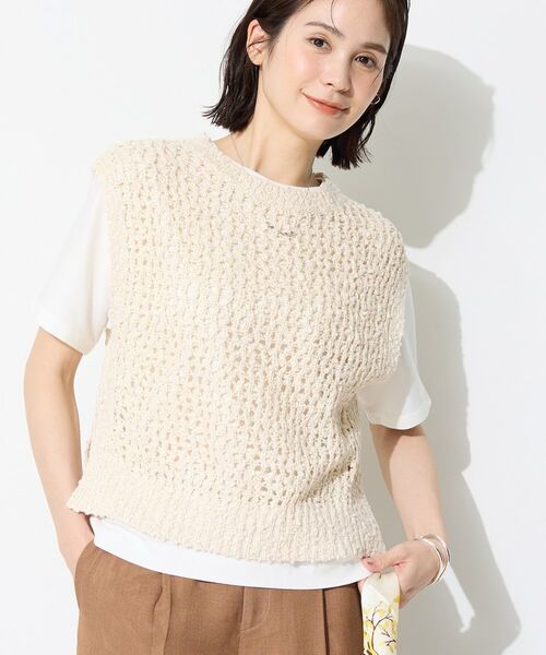 INDIVI / インディヴィ ベスト | 【イタリア糸／メッシュ編み】ラメニットベスト（グレージュ(450)）