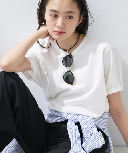 INDIVI / インディヴィ Tシャツ | 【汗ジミ防止/褒められTシャツ】上品カジュアル!ドルマンTシャツ(ホワイト(001))