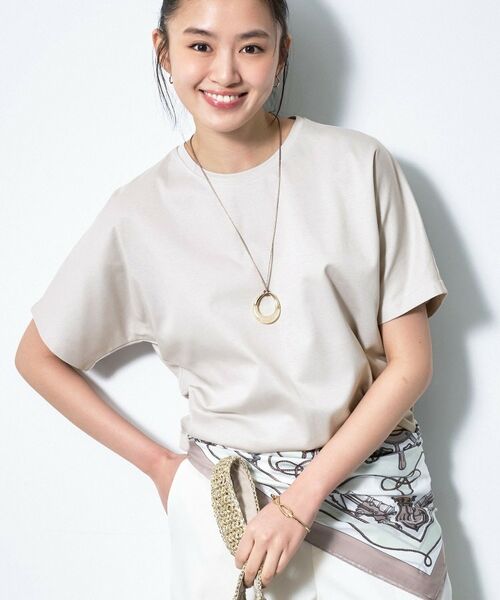 INDIVI / インディヴィ Tシャツ | 【汗ジミ防止/褒められTシャツ】上品カジュアル!ドルマンTシャツ(ライトグレー(011))